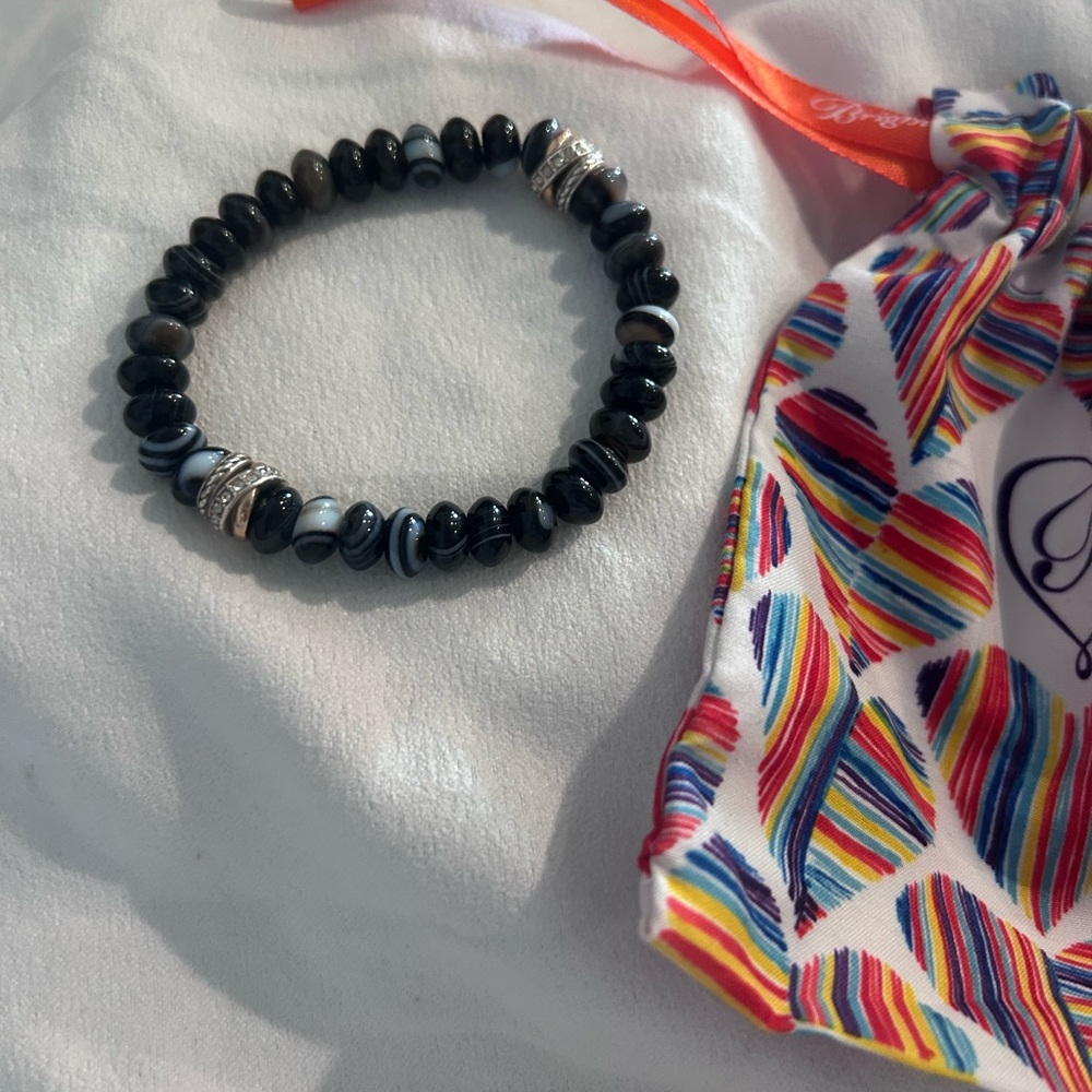 Brighton Neptune’s Rings Banded Black Agate Stretch Bracelet - Picture 2 of 4
